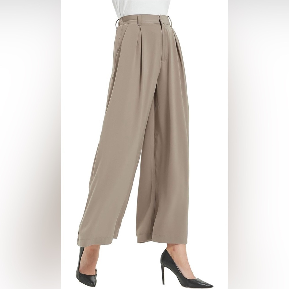 NWOT High-Waisted Tan Palazzo Pants Size M - Picture 2 of 5